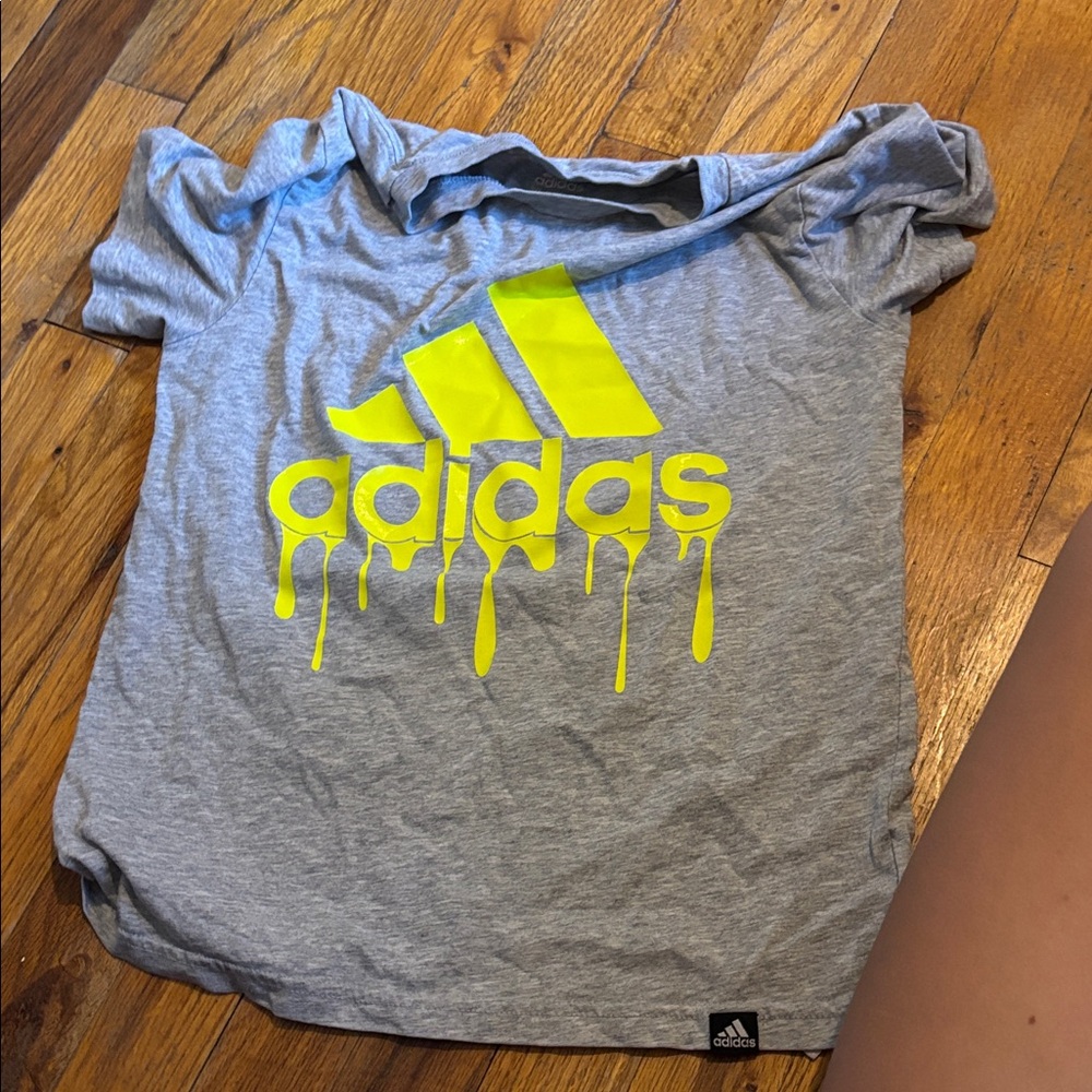 Adidas Kids Gray Tee with Bright Yellow Logo